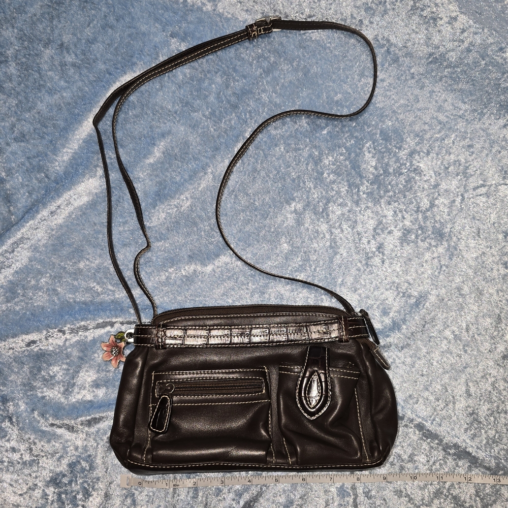 Brighton Brown Leather Crossbody with Floral Charm Accent